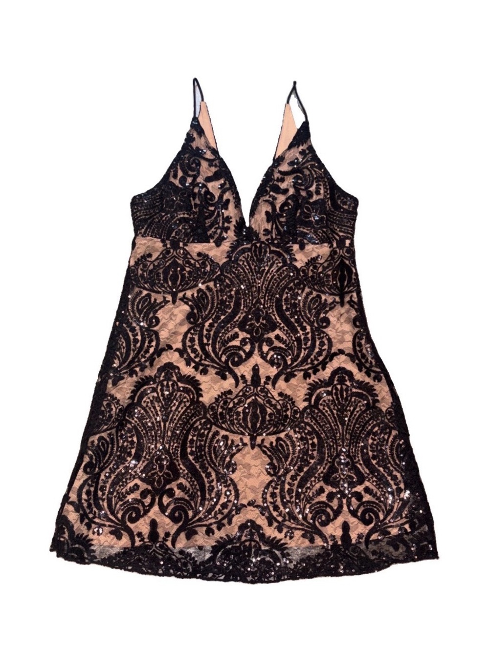 Free People Women's Black night Shimmers Mini Dress Sequin V-Neck Sz 6 NYE